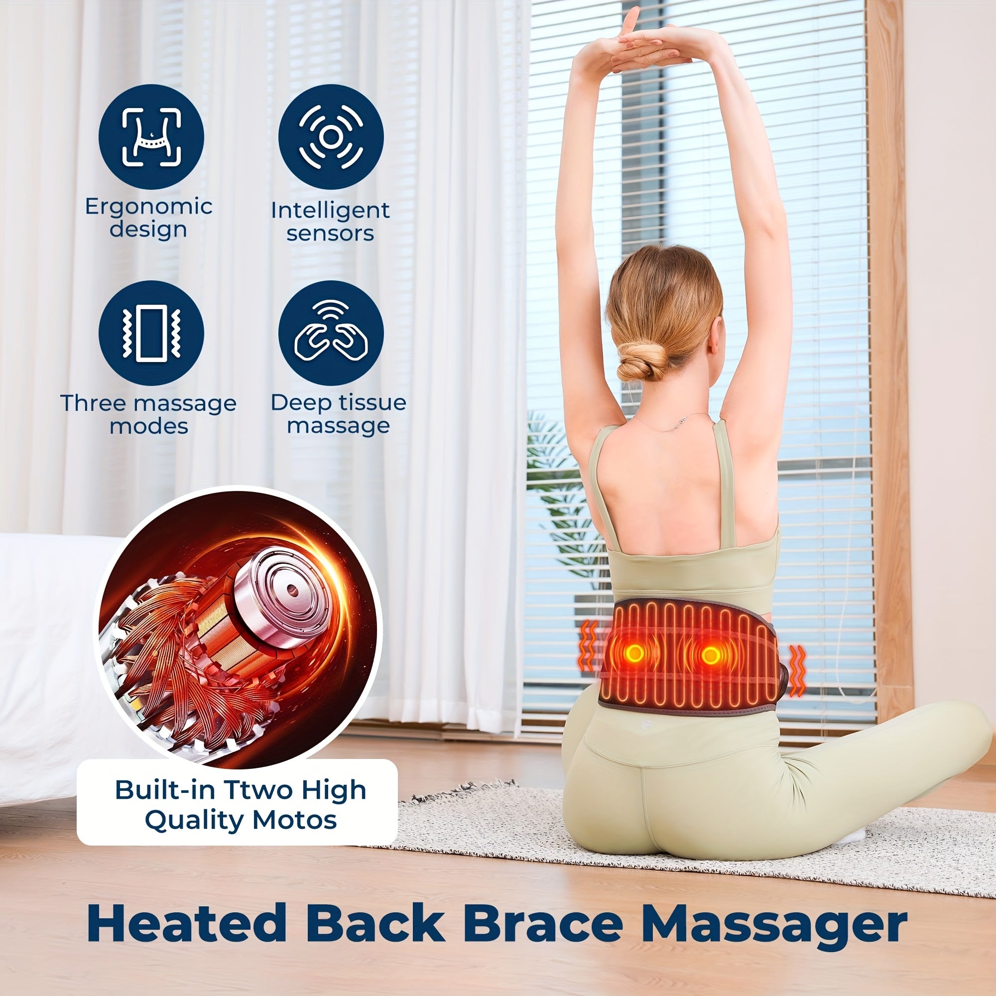 Portable Back Massager with Heat Vibration 3 Heat Settings Auto-Off