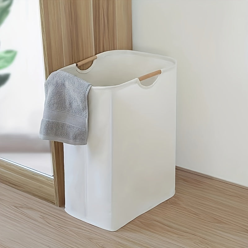 Fabric Laundry Basket with Wooden Handles, Spacious Storage for Clothes in Bedroom Bathroom