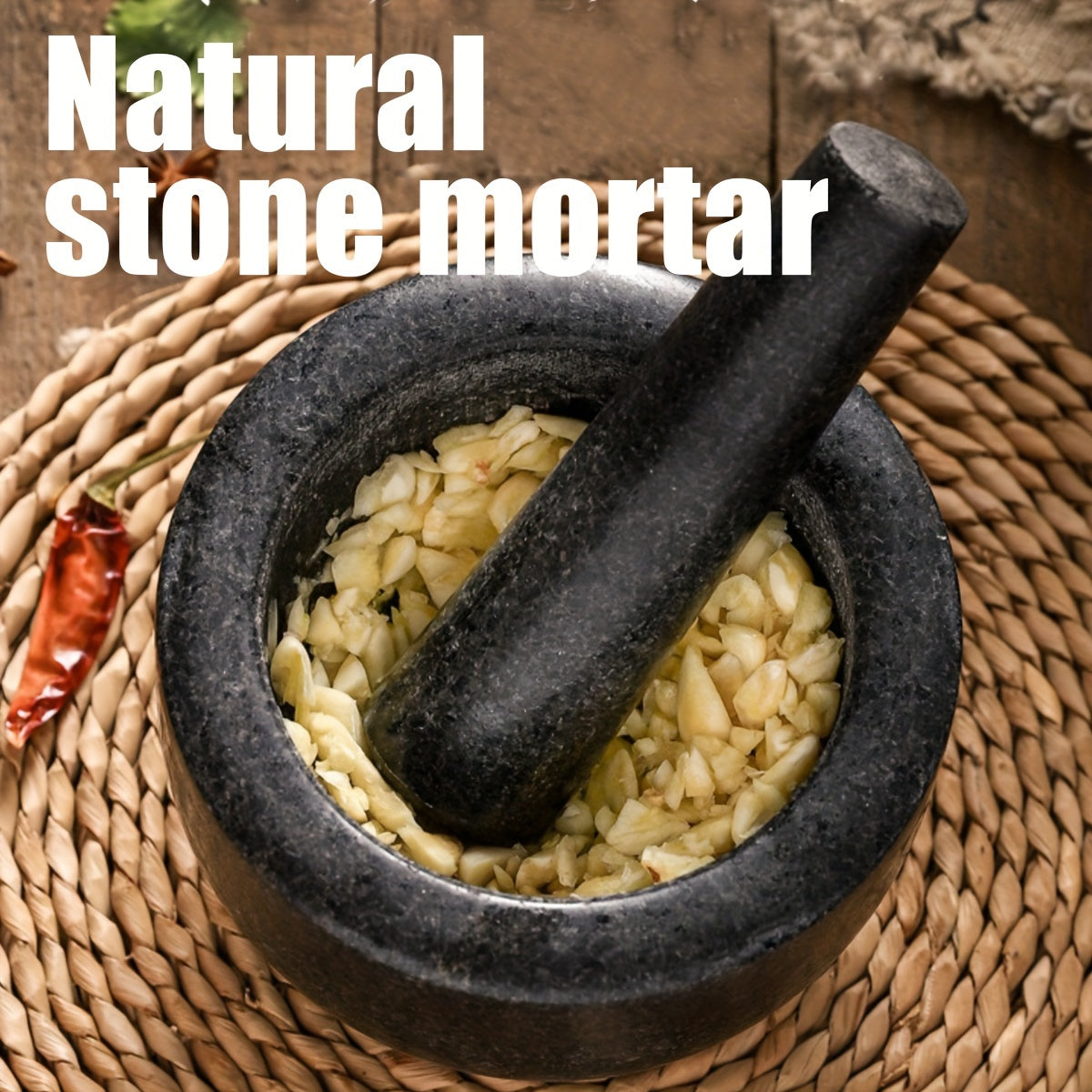 Natural Stone Molcajete for Grinding Garlic Spices and Herbs Kitchen Tool
