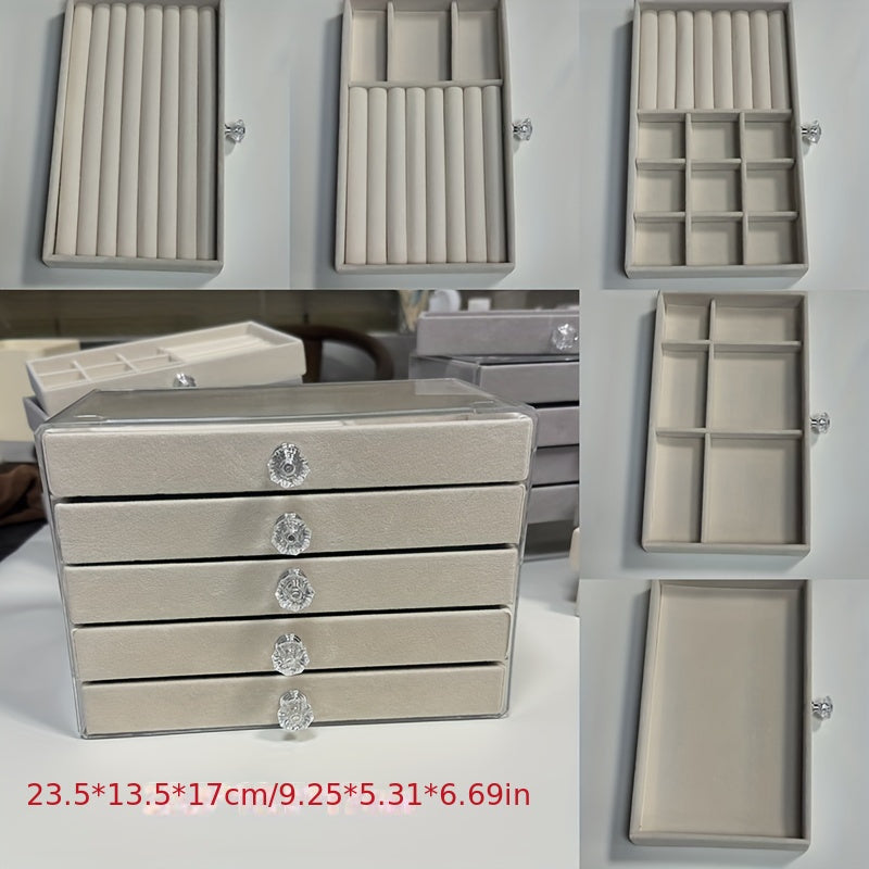 Органайзер для украшений из бархата с боковыми дверцами, 5 уровней, современный дизайн для серег, часов, аксессуаров