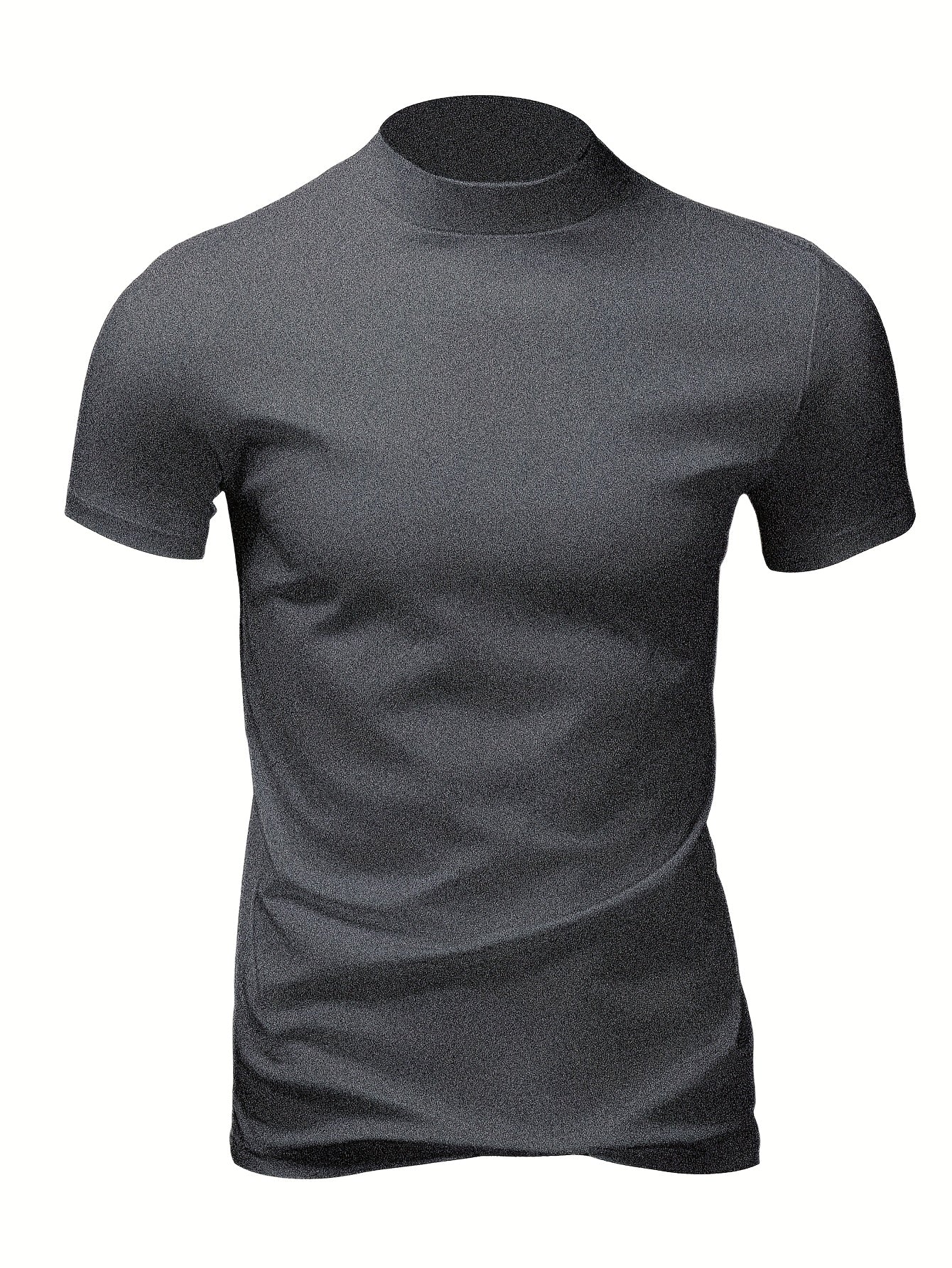 Men's Slim Fit Short Sleeve T Shirt with Stand Collar for Outdoor Gym Layering