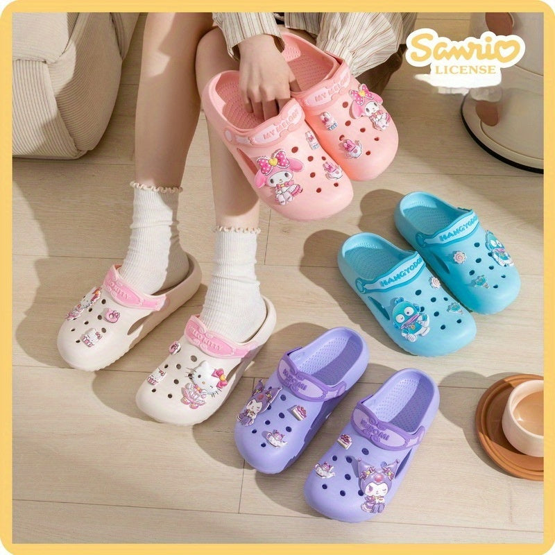 Girls EVA Slip-On Sandals with Cartoon Pattern for Outdoor Activities Ages 14 and Under