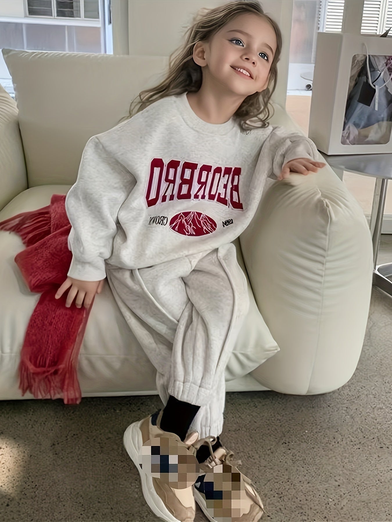 Girls Cotton Blend Hoodie and Jogger Set with Letter Print Long Sleeves Pockets for Spring Fall
