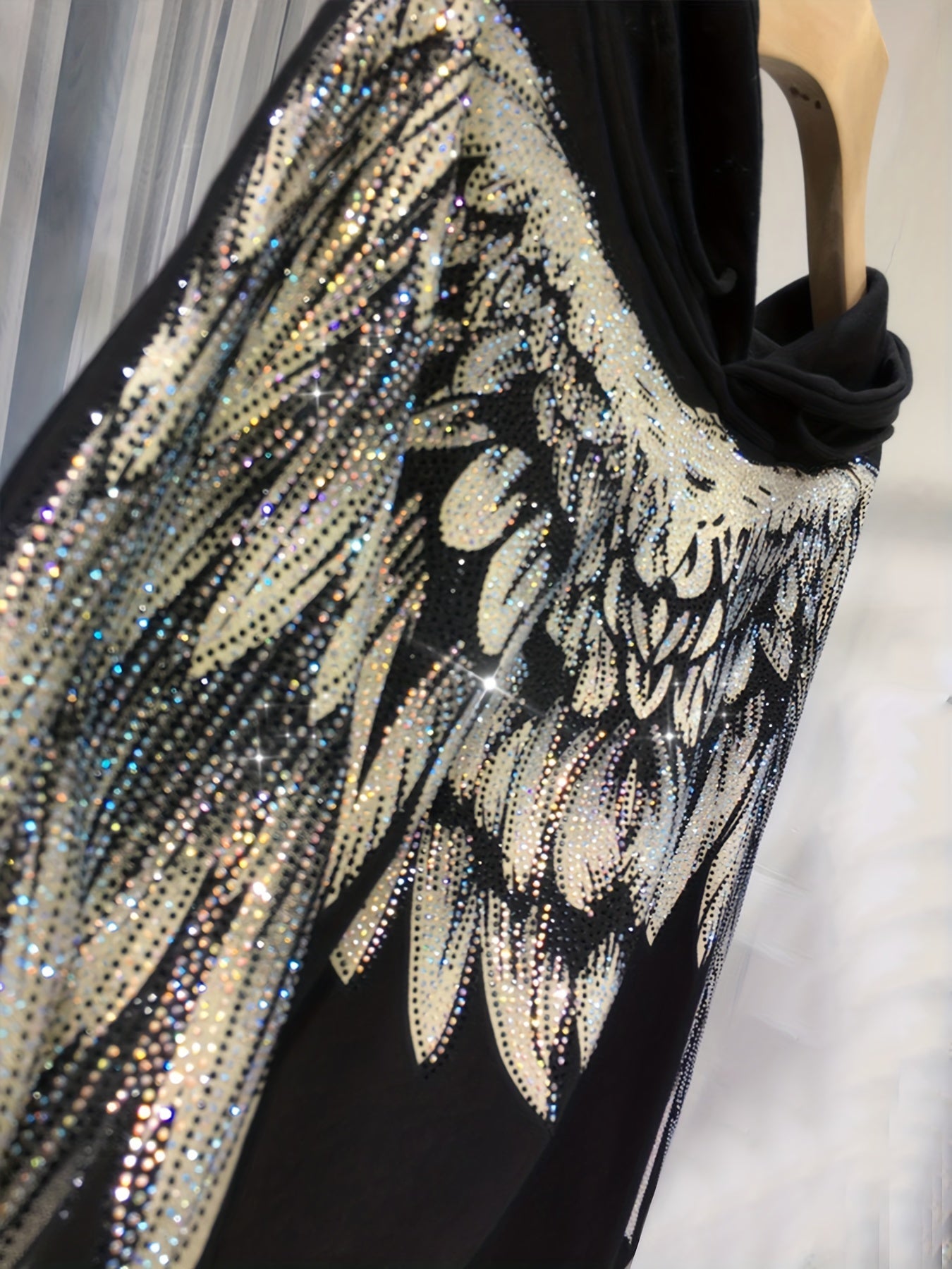 Plus Size Hooded Sweatshirt for Women with Rhinestone Embellishments Casual Spring Fall