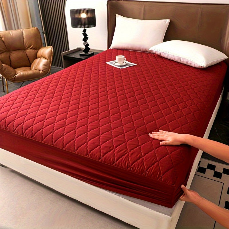 Waterproof Fitted Sheet with Geometric Embossed Pattern Deep Pocket Bed Sheet for Bedroom and Guest Room