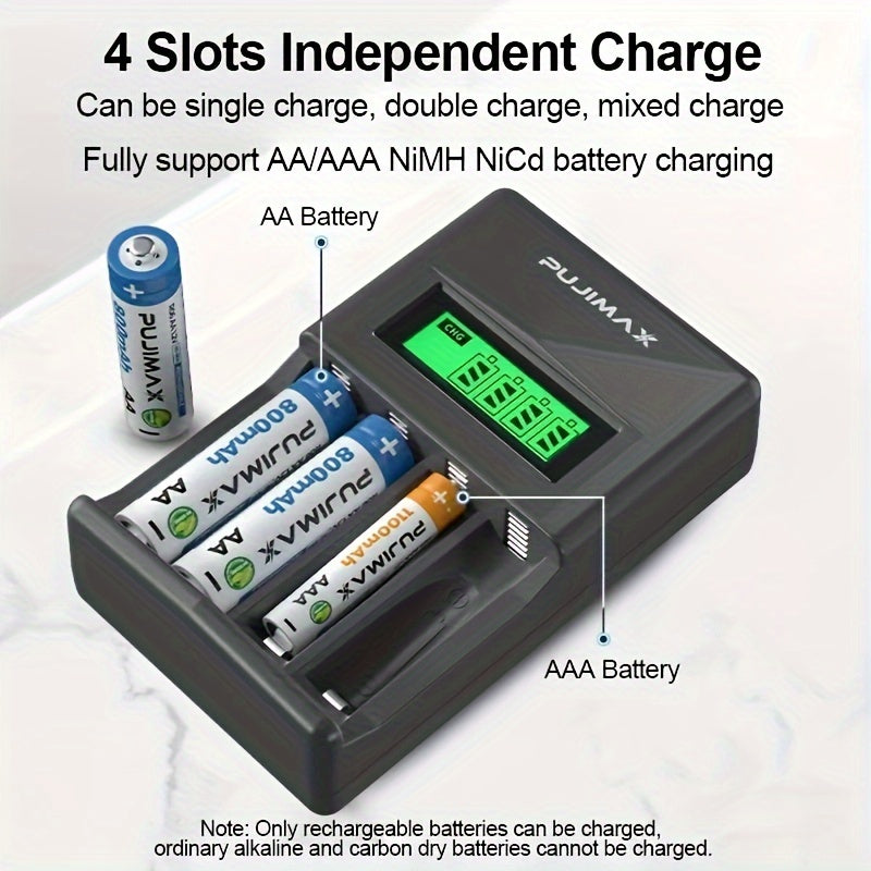 USB Smart Battery Charger for AA AAA Ni-MH Ni-Cd Batteries with LED Display