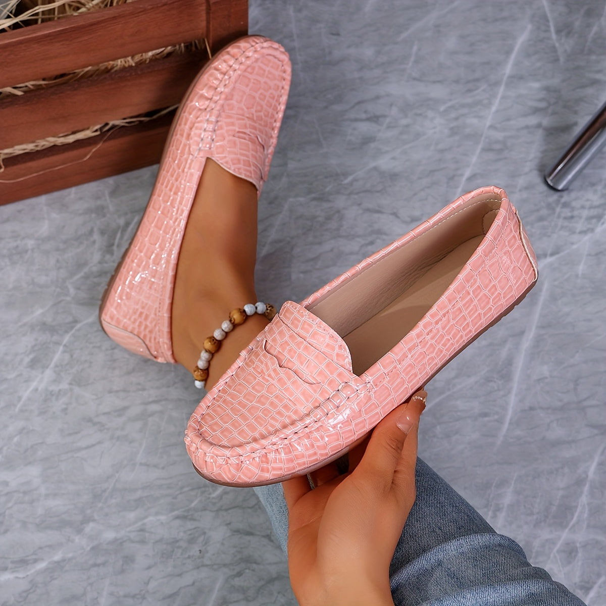 Women's Red Pink Loafers Slip-On Moccasins Comfortable All-Season Casual Footwear