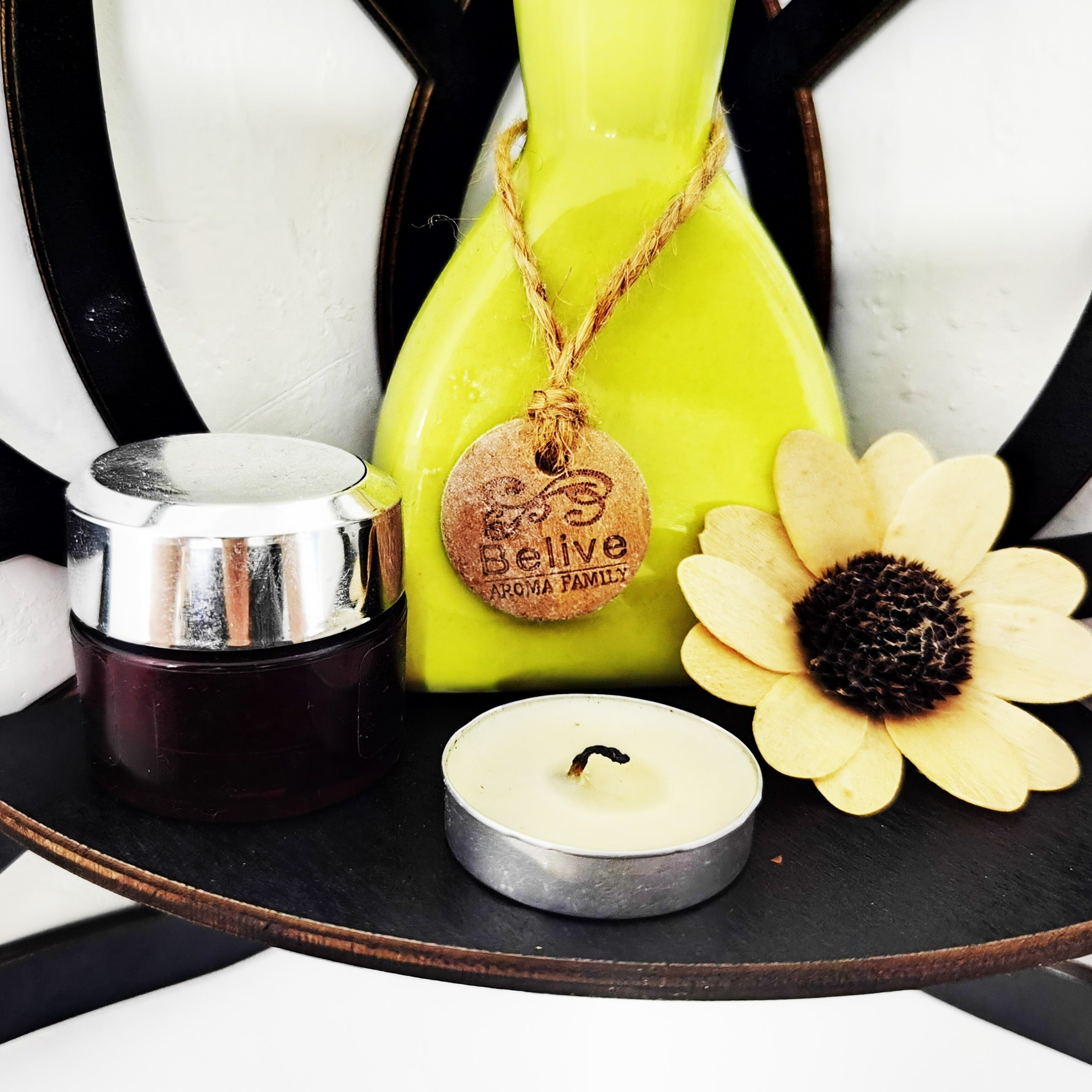 Black Wooden Wall Shelf in Lotus and Butterfly Shape for Candle Display