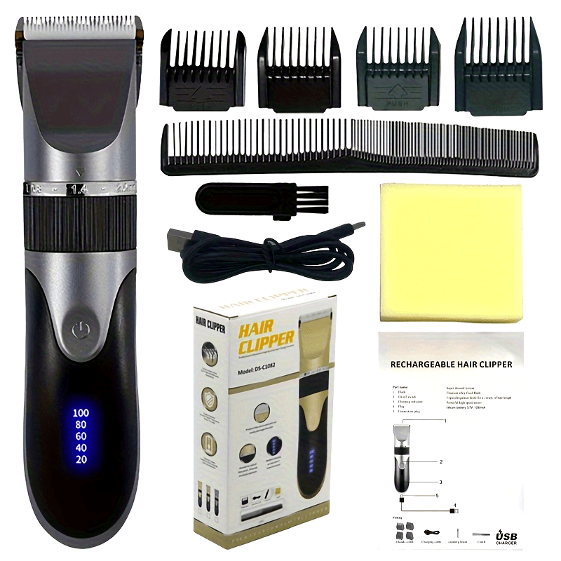 Cortapelos con 5 velocidades, motor potente, batería duradera, luz LED para cortar el cabello