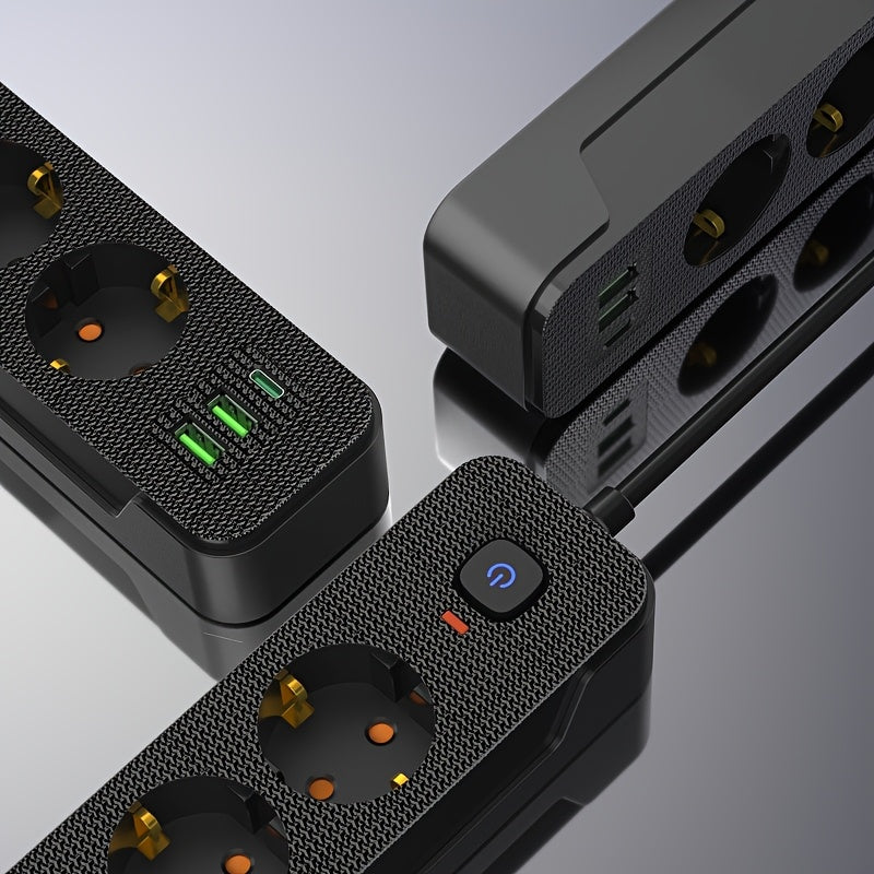 Удлинитель с повышенной мощностью с защитой от перенапряжения, европейские розетки, порты USB-A/C 220-240В