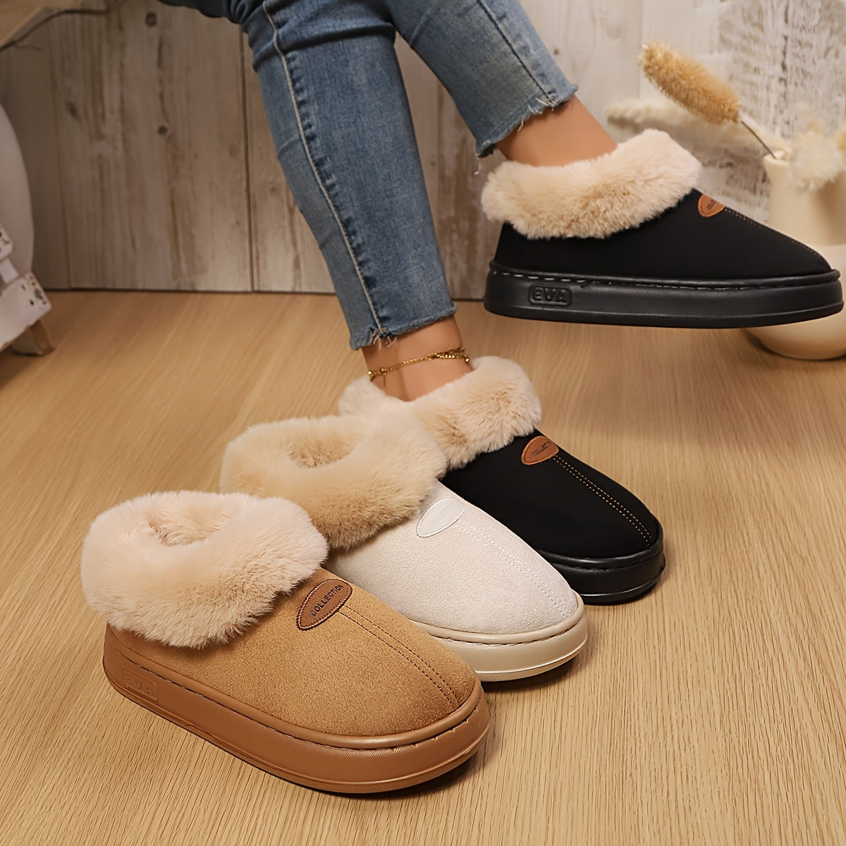Women's Winter Snow Boots Faux Fur Lined Non-Slip EVA Sole Indoor Outdoor