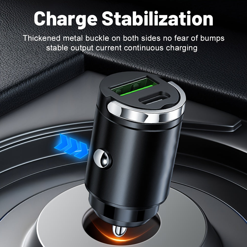 2-in-1 Car Charger with PD Fast Charge USB and Type C Quick Charge 3.0 Mini Hidden Design