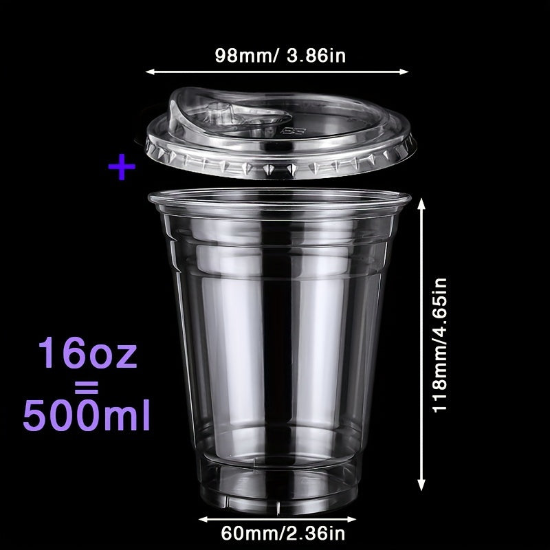 Set of 50 Disposable Plastic Cups with Lids 12oz and 16oz for Parties and Events