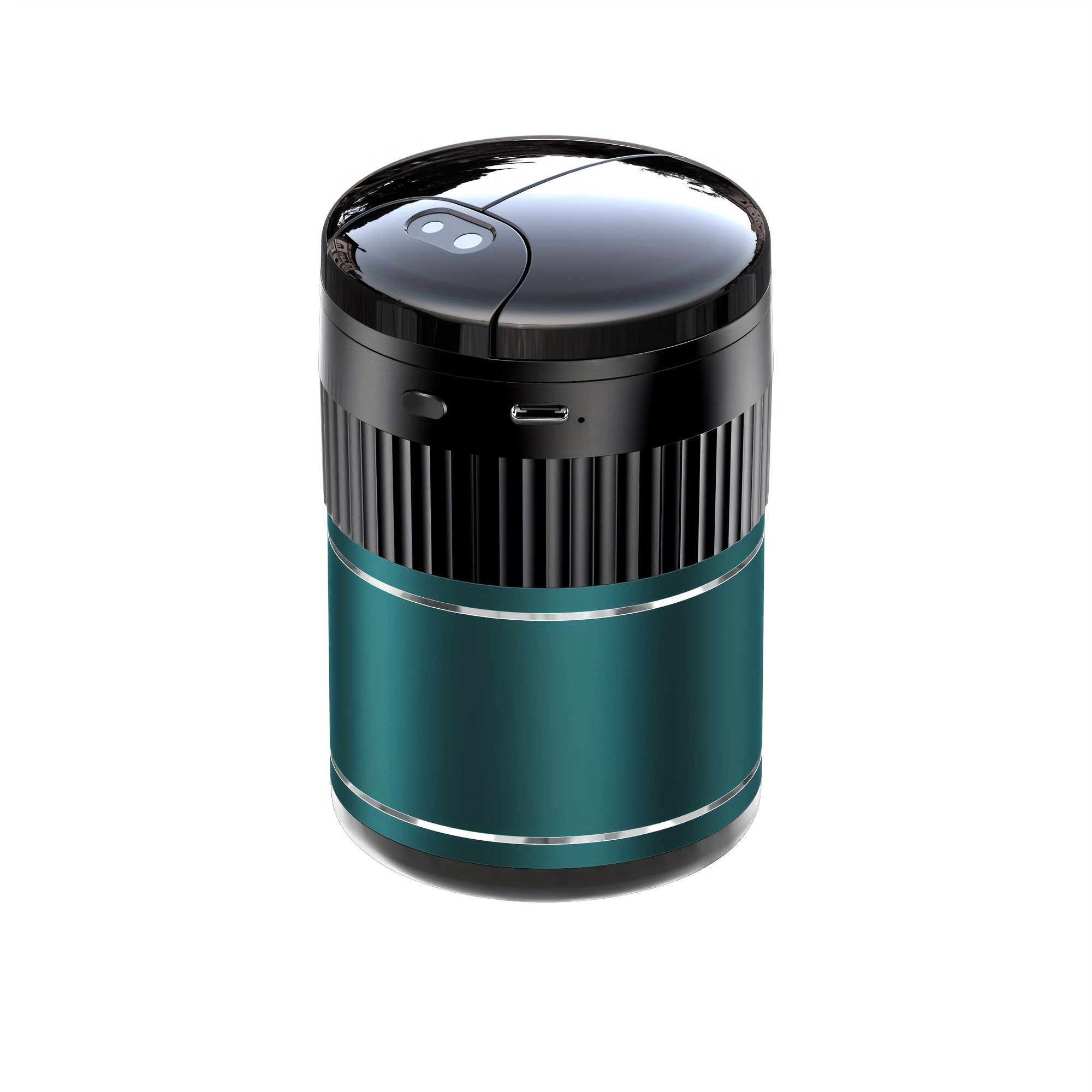 Universal Car Ashtray With Infrared Auto Lid, Black Metal, Rechargeable