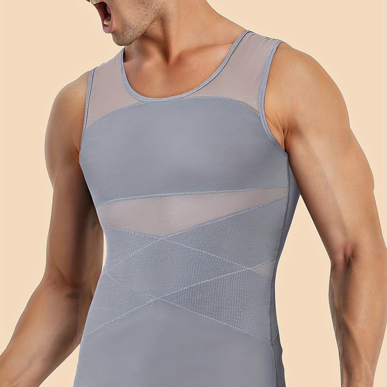 Camiseta ajustada de compresión para hombre, moldeador corporal de nylon y spandex, chaleco de entrenamiento de color sólido