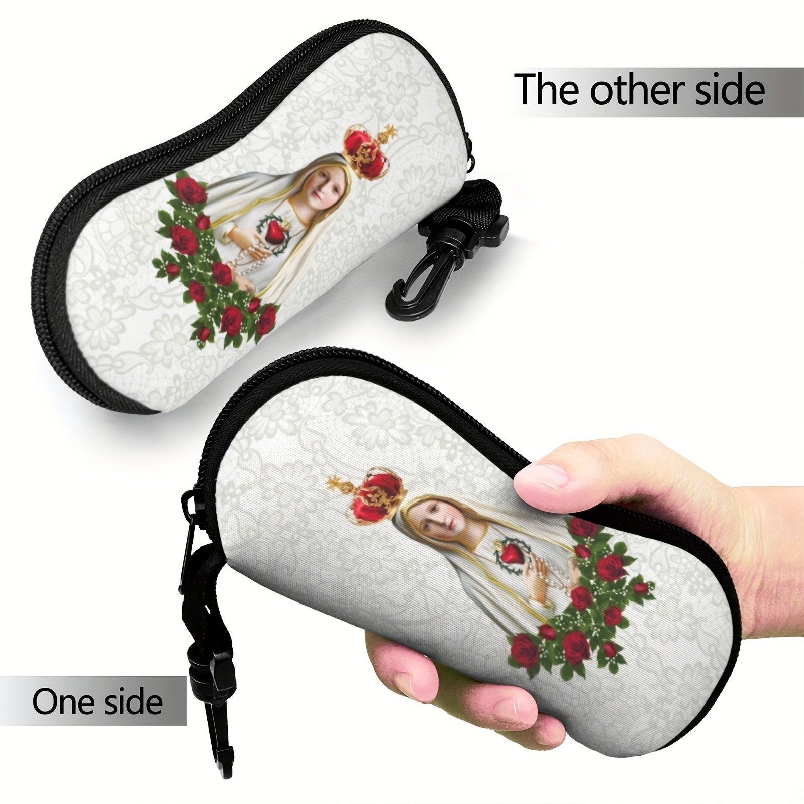Our Lady of Fatima Virgin Mary Eyeglass Case Waterproof Neoprene with Keychain