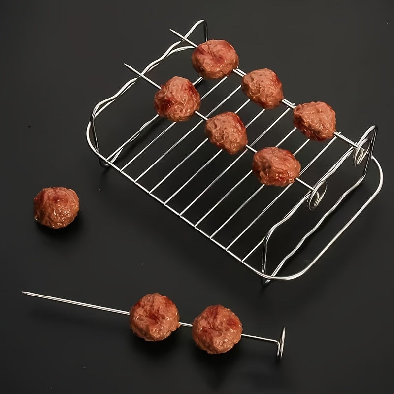 Stainless Steel Kebab Grill Rack with Skewers for Air Fryer Deep Fryer and Pressure Cooker