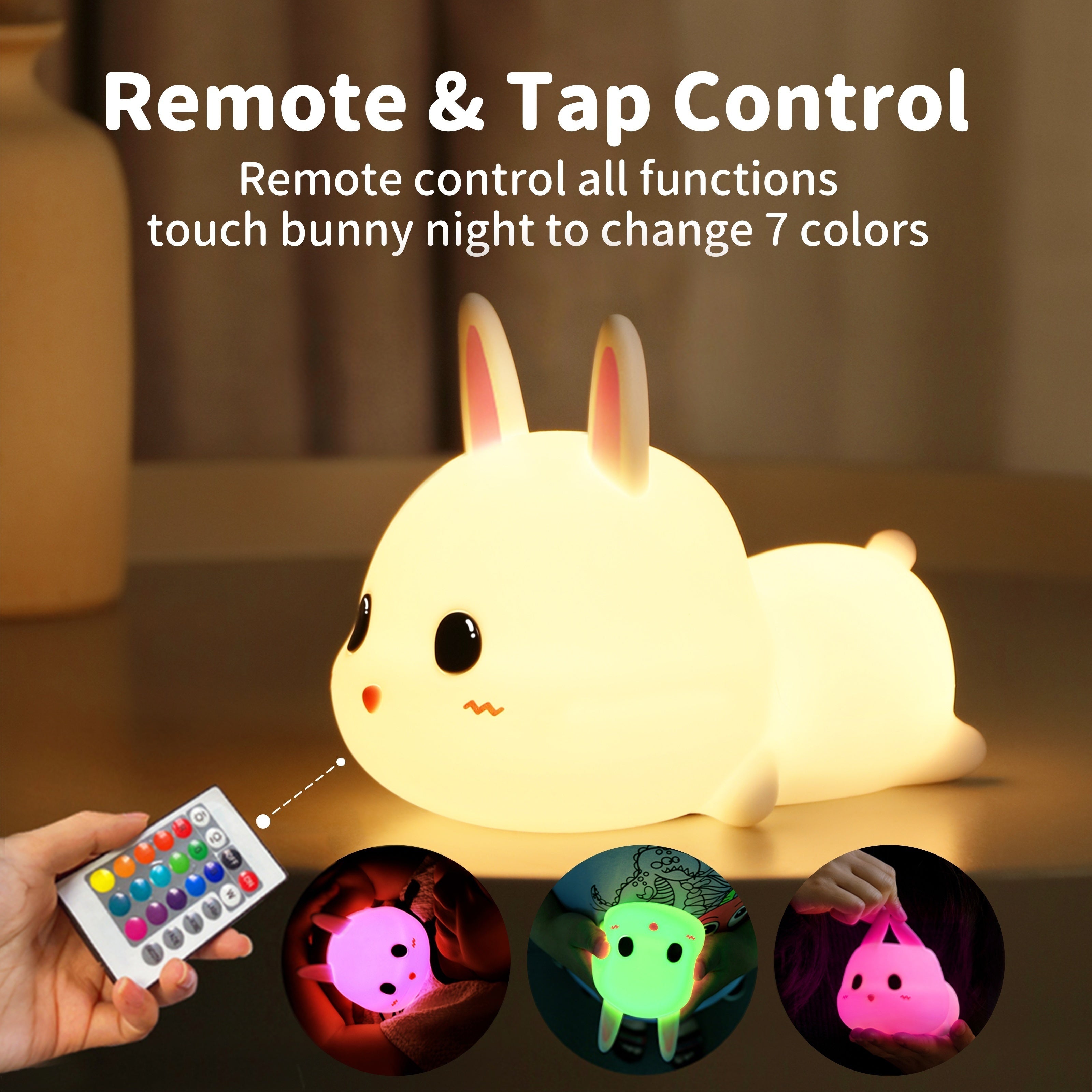 Rabbit-Shaped Night Light for Bedroom Rechargeable Portable Kids Baby Child