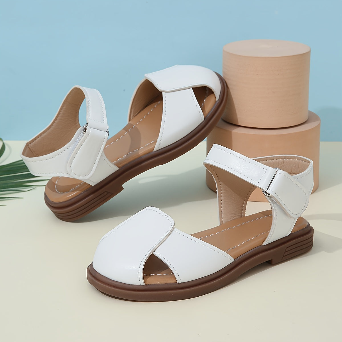 Girls Solid Color PU Sandals for Spring and Summer Casual Shoes