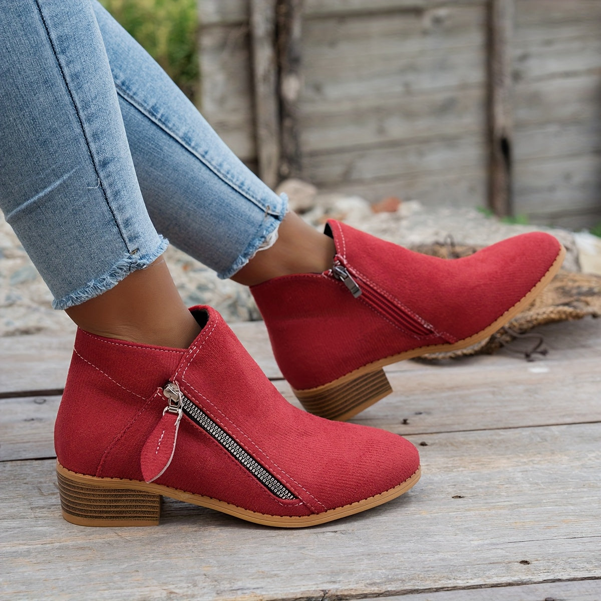 Women's Slip-On Ankle Boots Pointed Toe Winter Zipper Cushioned Sole