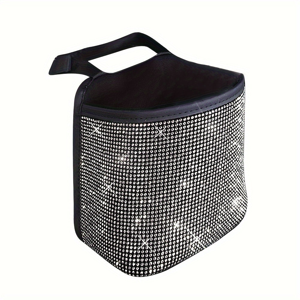 Car Back Seat Organizer With Rhinestones White Storage Bag Car Trash Holder