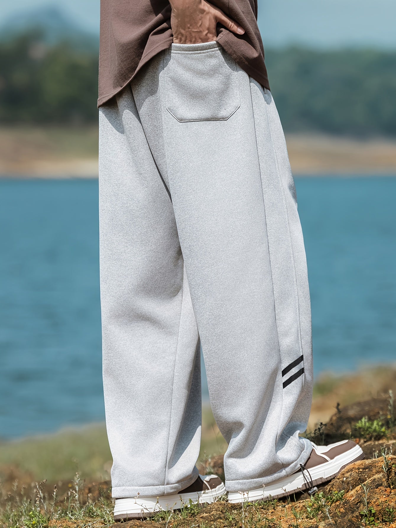 Мужские брюки большого размера в повседневном стиле с шнурком, эластичной тканью и геометрическим принтом