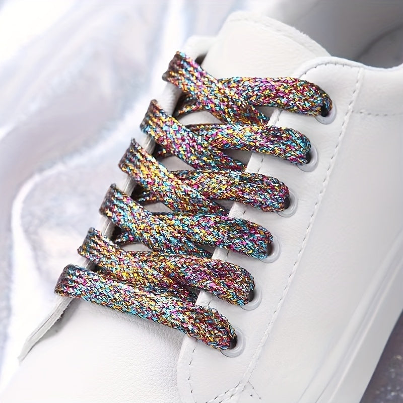 Unisex Glitter Shoe Laces Metallic Silver and Gold Flat for Sneakers