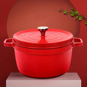 Cast Iron Soup Pot 4.01L Red with Lid for Broth and Stew Compatible with Gas and Induction