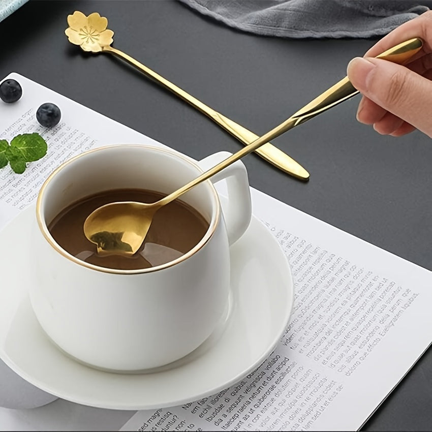 Set of 8 Heart-Shaped Stainless Steel Coffee Spoons with Mirror Finish for Tea and Cocktails