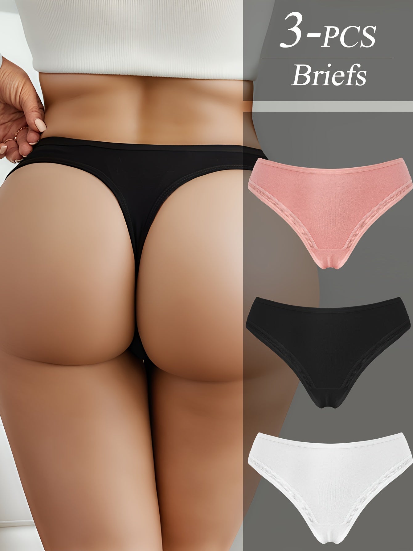 Women's Solid Color Thongs 3-Pack Soft Stretchy Comfortable Underwear