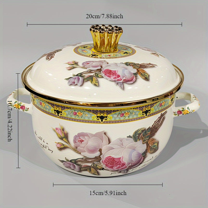 Enamel Soup Pot Double Handle High-Temperature Resistant for Stews and Boiling