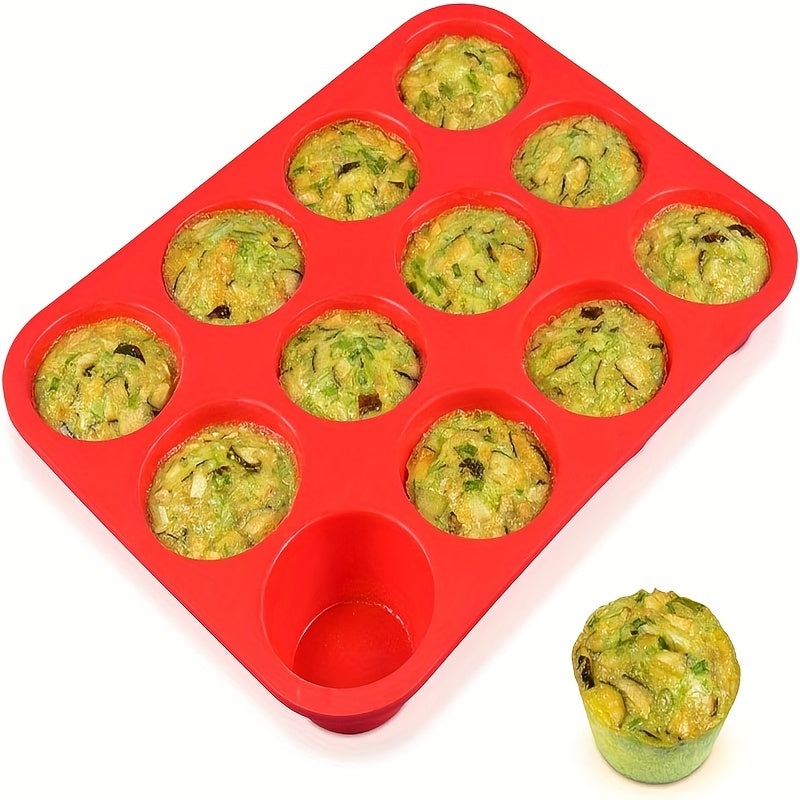 Silicone Cupcake Pan 12-Cup Nonstick BPA-Free Baking Mold Kitchen Accessory