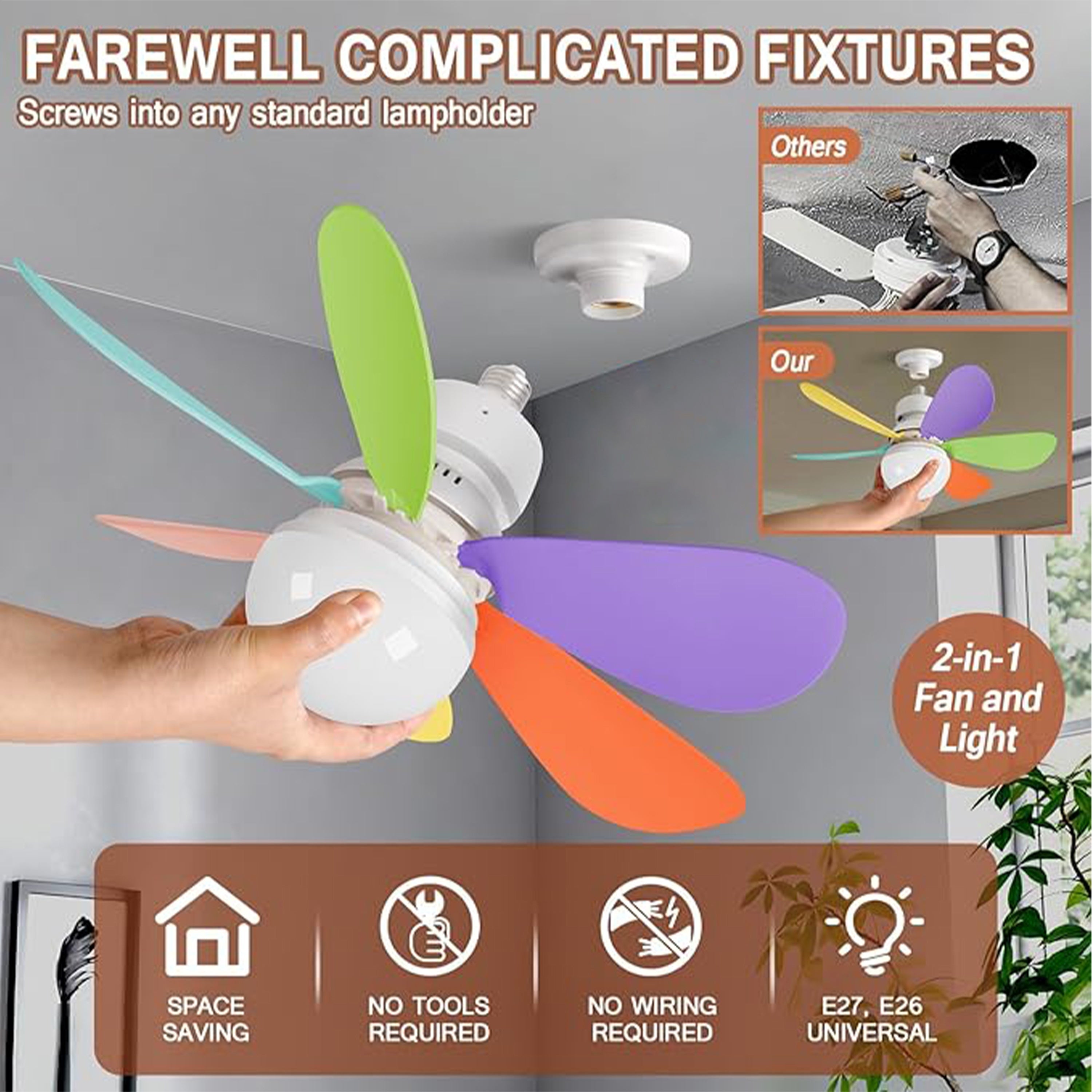 Ceiling Fan with Light 41.91cm 52.07cm 3-Speed 3-Color Dimmable E26/E27 Remote