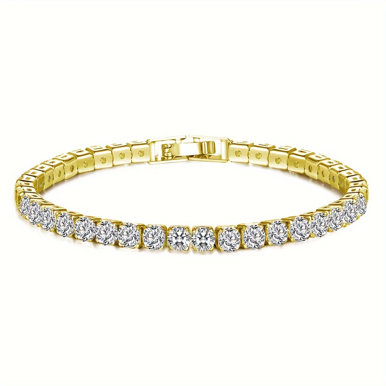 Women's Titanium Steel Tennis Bracelet with Cubic Zirconia 14K Gold Plated Gift Box