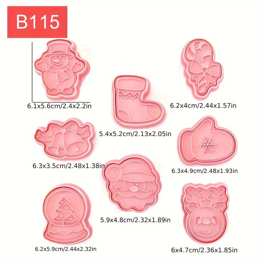 Set of 8 Christmas Cookie Stamp Tools with Snowflake Snowman Deer Santa Tree