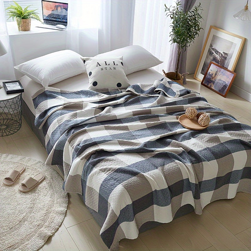 Edredón de algodón ligero con cuadros en gris y blanco para dormitorios de estilo granja moderna y bohemia