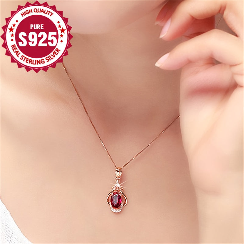 Sterling Silver Water Drop Pendant Necklace with Gemstone for Women