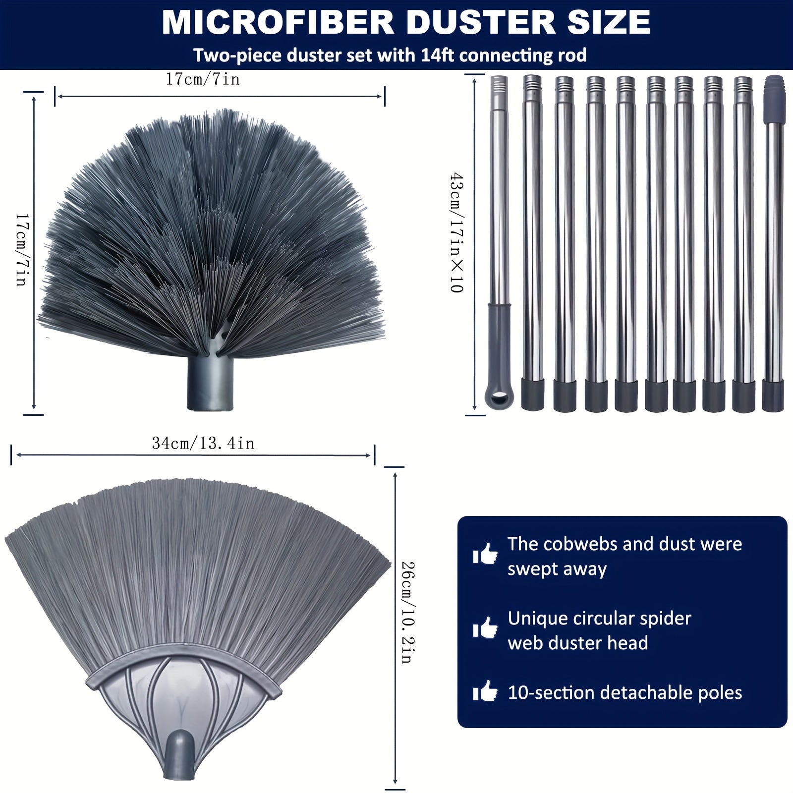 2 ta uzaytiriladigan baland shiftlar uchun chang tozalagichlar to'plami, 10 ta ustun bilan - baland shiftlar, jaluzilar va to'rg'ay to'rlarini quvvatga ehtiyoj sezmasdan oson tozalash uchun ideal.