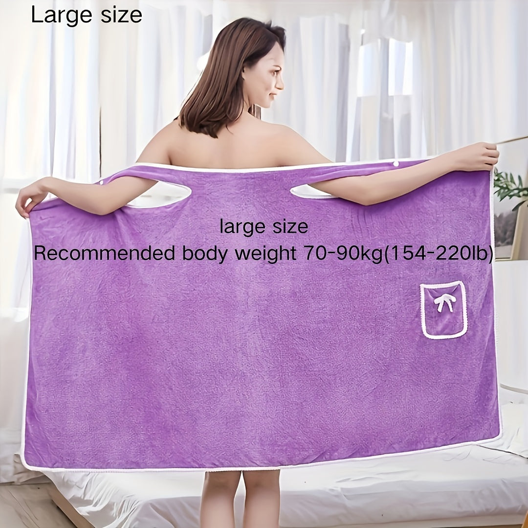 Soft Coral Fleece Bath Towel with Pockets Quick-Dry Absorbent Sauna Shower 80x130cm