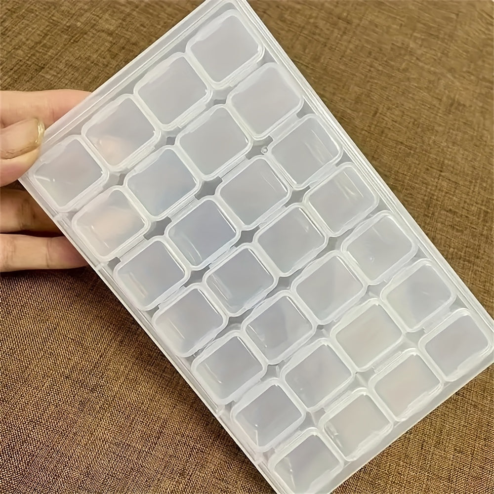 Mini Clear Jewelry Storage Box with Lid for Earrings Beads Makeup Pills 28 Slots