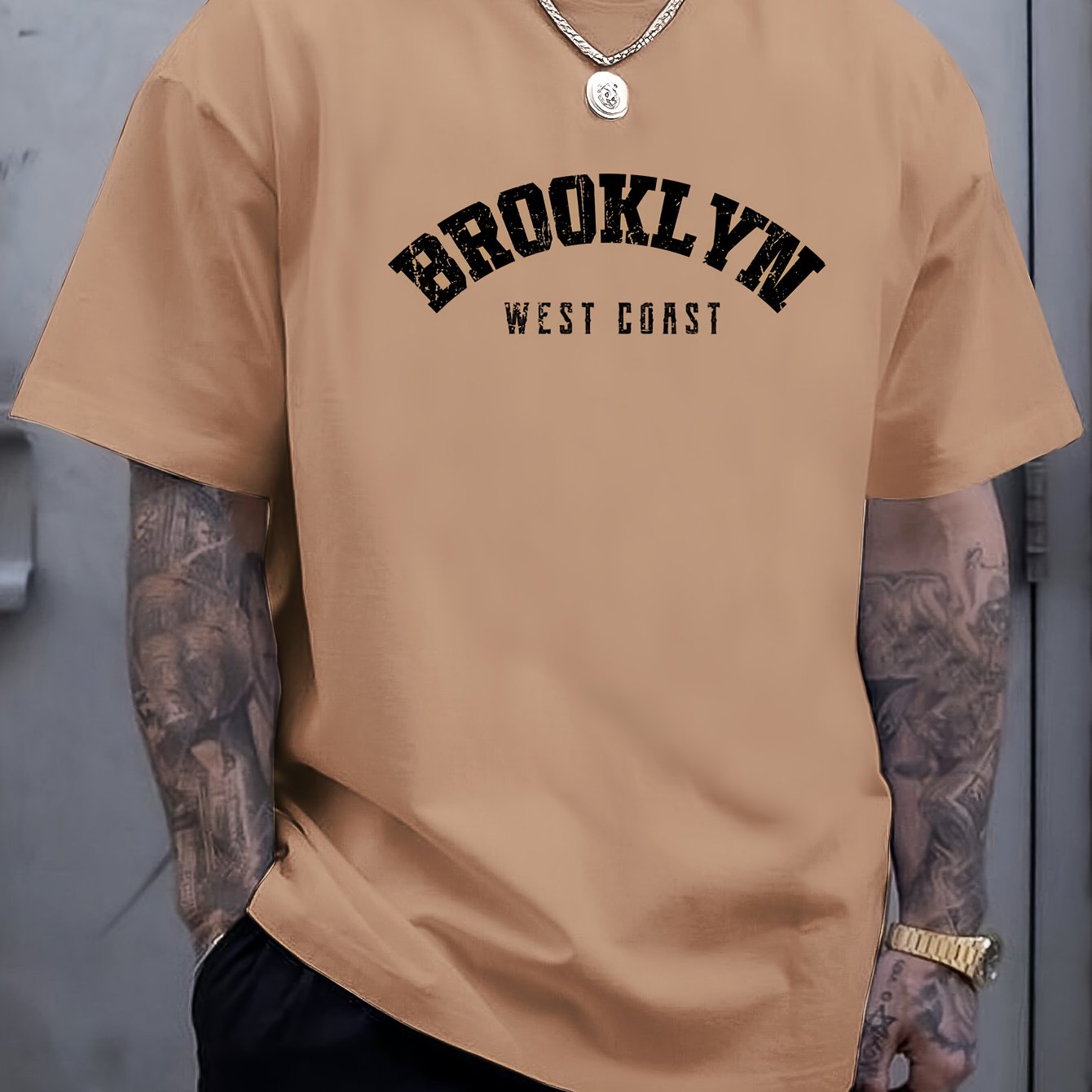Katta o'lchamdagi erkaklar uchun BROOKLYN bosma T-ko'ylagi, katta va baland erkaklar uchun yozgi qisqa yengli T-ko'ylak.