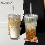 Large Capacity Vertical Striped Glass Cups for Cold Drinks Juice Coffee Water