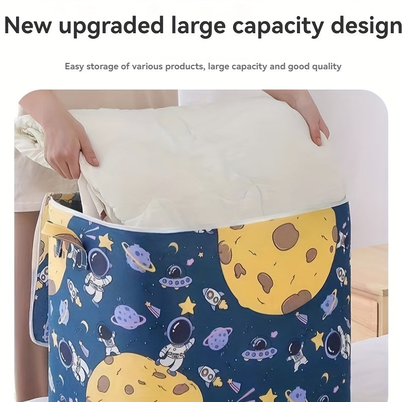 Large Capacity Waterproof Storage Bag with Space-Themed Design for Clothes and Blankets