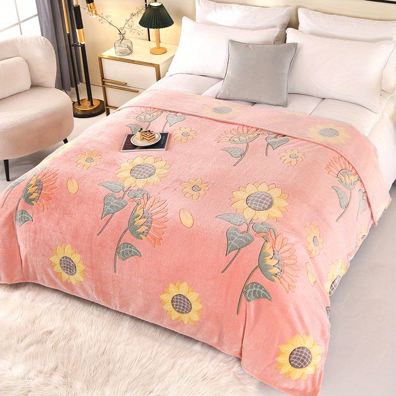 Floral Pumpkin Pattern Velvet Blanket for Sofa Bed Living Room All Seasons