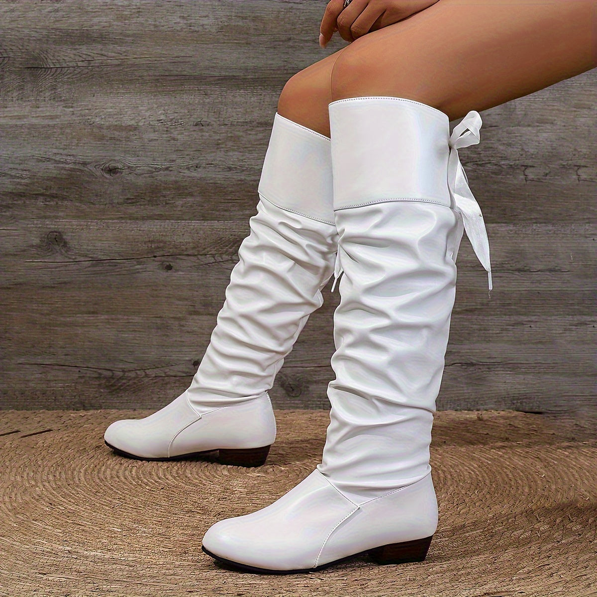 Women's Faux Leather Lace-Up Ankle Boots with Red Ribbon Bow Black Red