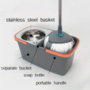 Naychali po'latdan yasalgan aylanuvchi mopu va chelak to'plami, nam va quruq tozalash uchun alohida ifloslik xonasi bilan - Mikrofiber almashtirish padini o'z ichiga oladi, oshxona, hammom va pollarga juda mos keladi.