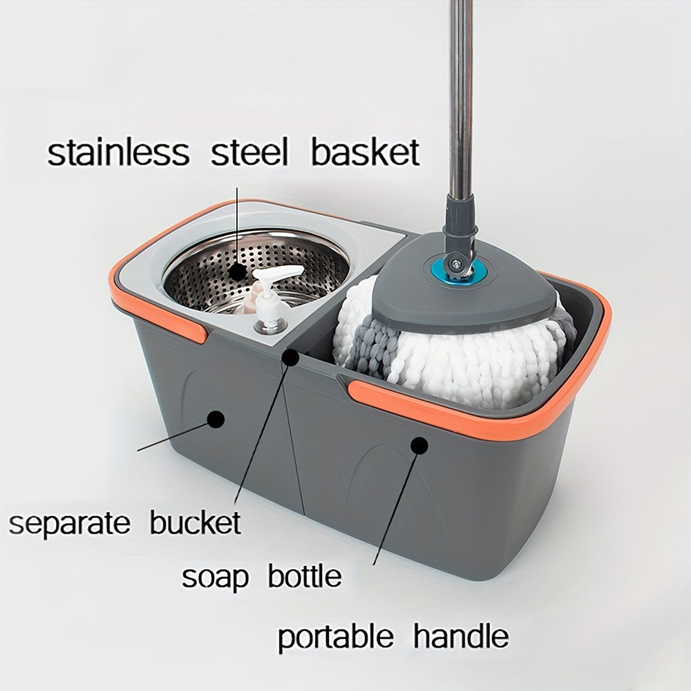Naychali po'latdan yasalgan aylanuvchi mopu va chelak to'plami, nam va quruq tozalash uchun alohida ifloslik xonasi bilan - Mikrofiber almashtirish padini o'z ichiga oladi, oshxona, hammom va pollarga juda mos keladi.