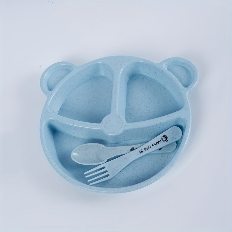 Plastic Dinnerware Set with Divided Serving Tray and Utensils for Kids and Home