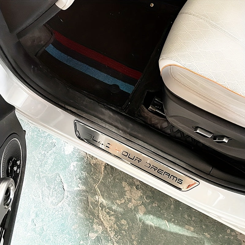 Car Exterior Door Sill Stainless Steel Welcome Pedal Anti-Scratch Carbon Fiber 4pcs