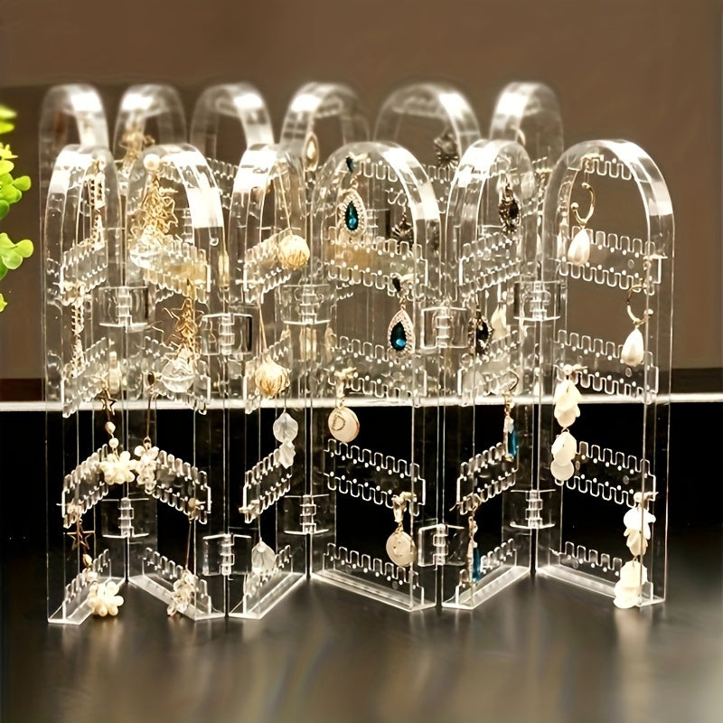 Foldable Jewelry Display Rack Transparent Plastic Stand for Earrings and Necklaces